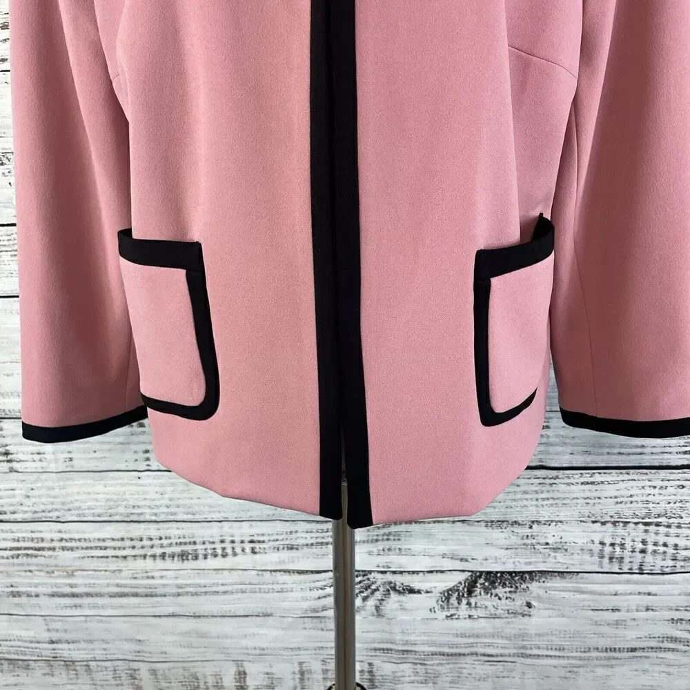 Nine West Blazer Jacket Mauve Pink Black Open Front Career Professional Church